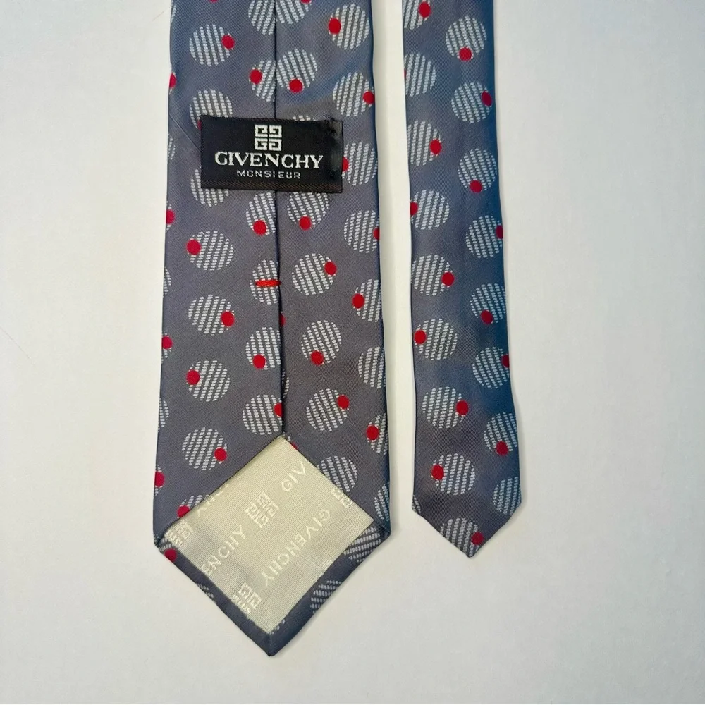 Vintage GIVENCHY MONSIEUR Gray Abstracted Olive Patterned Classic Silk Tie,